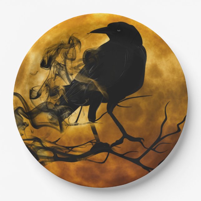 Plato De Papel Halloween de espeluznante Black Raven (Anverso)