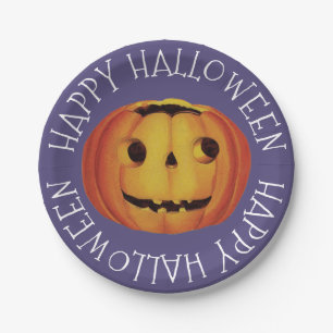 Plato De Papel Halloween de estilo antiguo, calabaza (jack-o'-lan