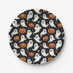 Plato De Papel Halloween de Fantasmas y Jack o'Lanterns