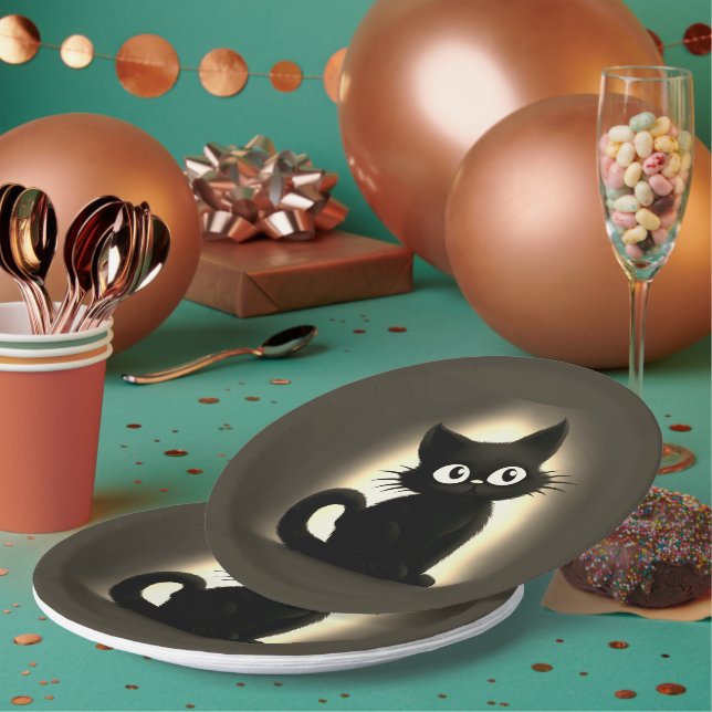 Plato De Papel Halloween de gato negro de cute boo (Multi)