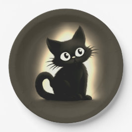 Plato De Papel Halloween de gato negro de cute boo