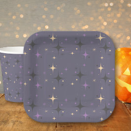 Plato De Papel Halloween de gatos negros de ojos anchos