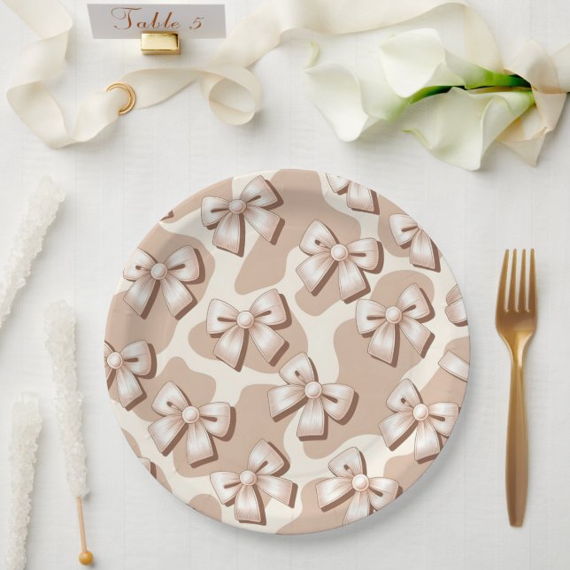 Plato De Papel Halloween de impresión de vaca beige y bovino blan (Boda)