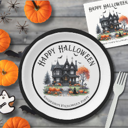 Plato De Papel Halloween de la casa de Haunted