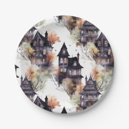 Plato De Papel Halloween de la casa de Haunted