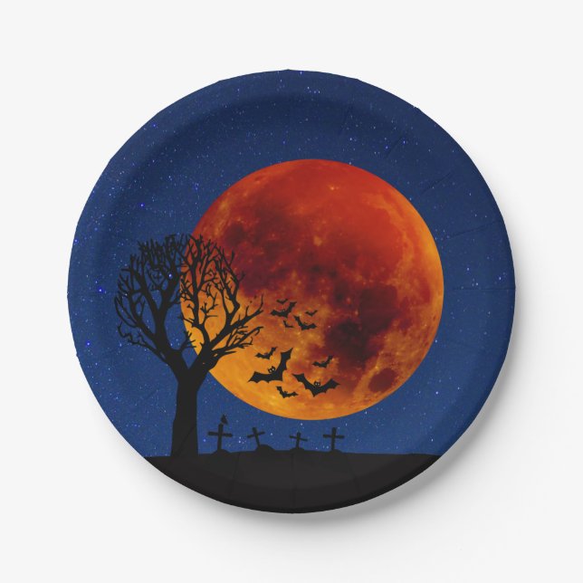 Plato De Papel Halloween de la luna de cosecha (Anverso)