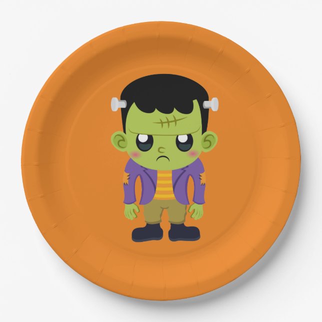 Plato De Papel Halloween de Monstruo Frankenstein Verde (Anverso)
