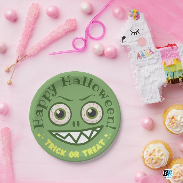 Plato De Papel Halloween de Monstruo Jugador Verde (Subido por el creador)