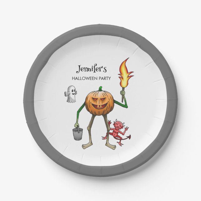 Plato De Papel Halloween de truco o truco (Anverso)