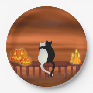 Plato De Papel Halloween de velas de calabazas gatos