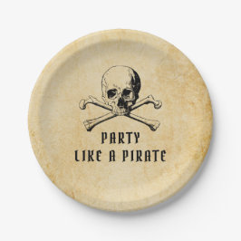Plato De Papel Halloween del Fiesta pirata vintage Skull & Bones