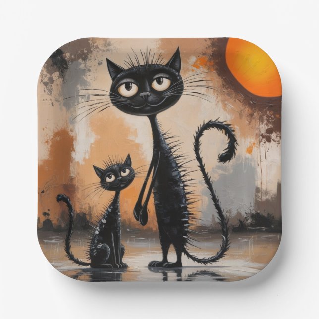Plato De Papel Halloween del gato grande (Anverso)