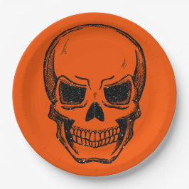 Plato De Papel Halloween del Purpurina Black Vintage Skull