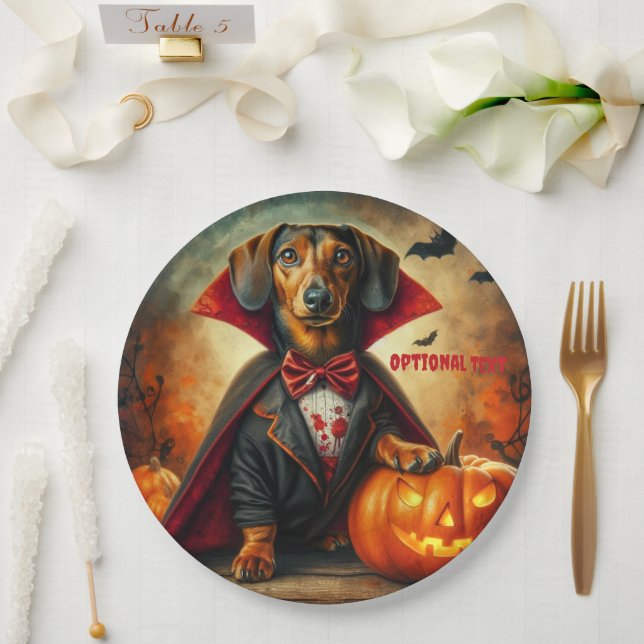 Plato De Papel Halloween del vampiro de Dachshund (Boda)