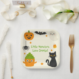 Plato De Papel Halloween editable - Bash de pequeños monstruos -