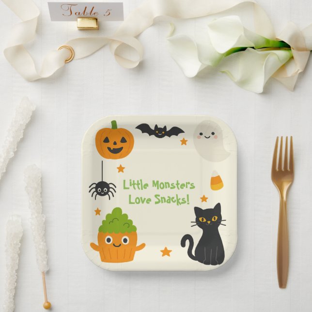 Plato De Papel Halloween editable - Bash de pequeños monstruos - (Boda)