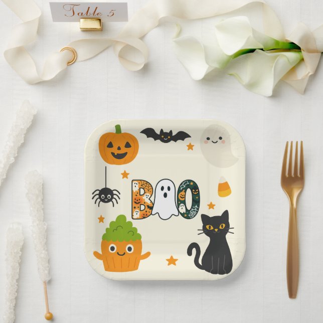 Plato De Papel Halloween editable - Bash de pequeños monstruos - (Boda)