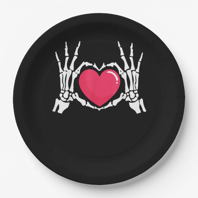 Plato De Papel Halloween en Skeleton Hand Heart (Anverso)
