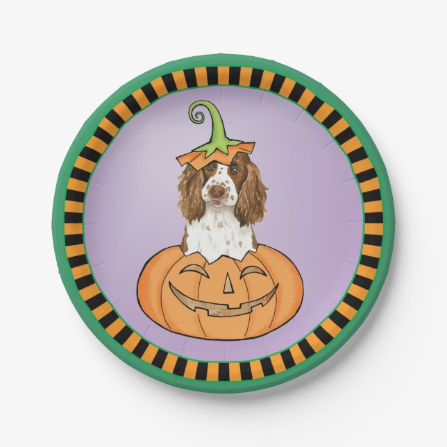 Plato De Papel Halloween English Springer Spaniel (Anverso)