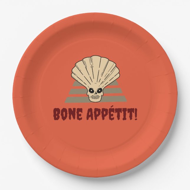 Plato De Papel ¡Halloween espeluznante Bone Appétit! naranja esqu (Anverso)