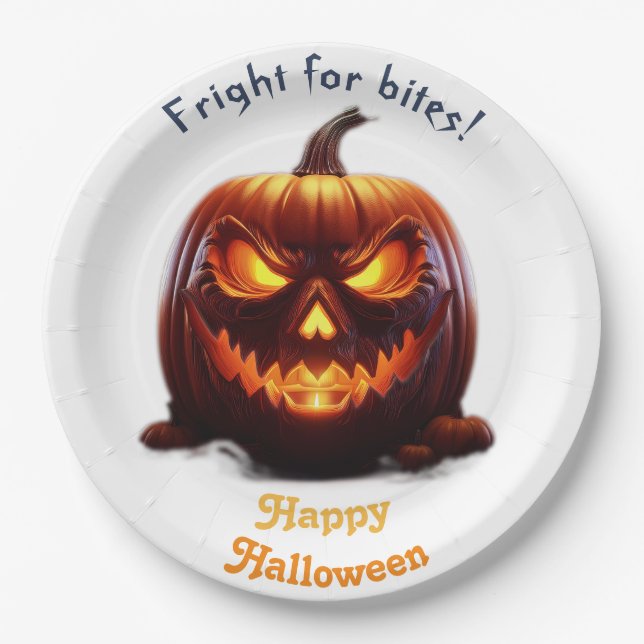 Plato De Papel Halloween espeluznante Jack-O-Lantern (Anverso)