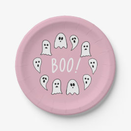 Plato De Papel Halloween Fantasma Boo Rosa