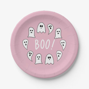 Plato De Papel Halloween Fantasma Boo Rosa