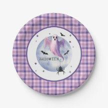 HALLOWEEN Fantasma con patrón de gingham morado y