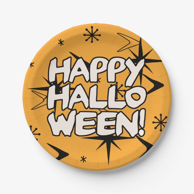 Plato De Papel Halloween feliz era atómica (Anverso)