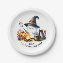Plato De Papel Halloween Feliz Fantasma