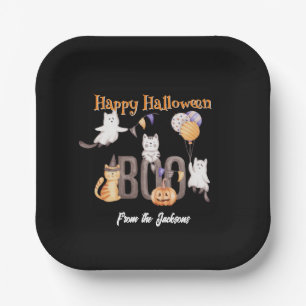 Plato De Papel Halloween feliz personalizado KITTENS Y BOO