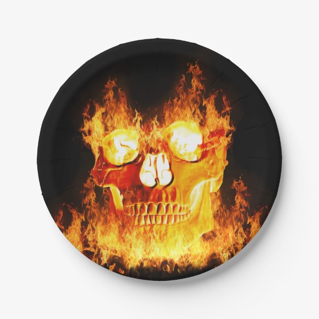 Plato De Papel Halloween Flaming Skull (Anverso)