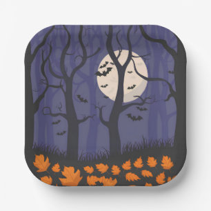 Plato De Papel Halloween forestal