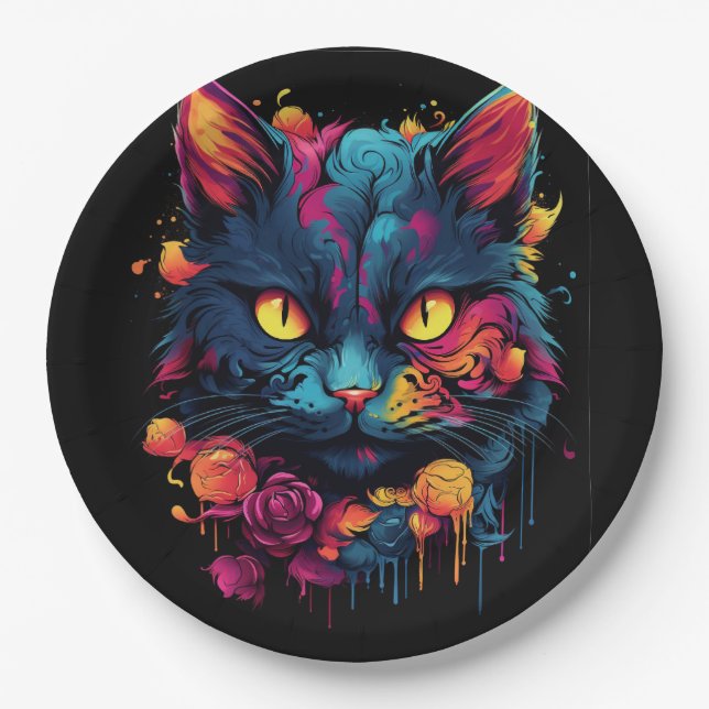 Plato De Papel Halloween/Gato asustado/Bruja/Mago (Anverso)