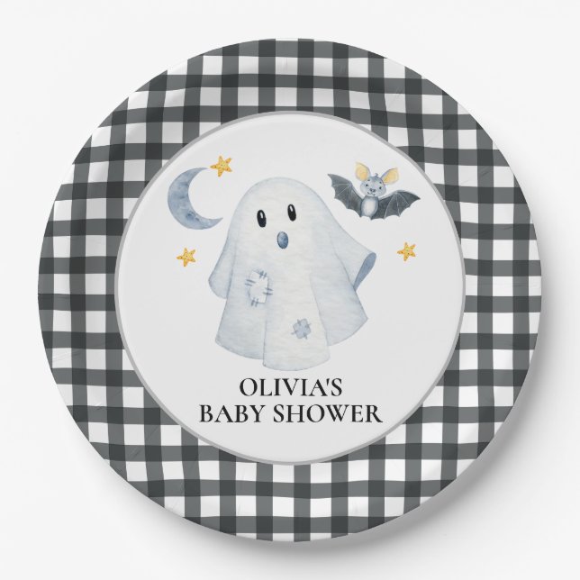 Plato De Papel Halloween Ghost Little Boo Baby Shower (Anverso)