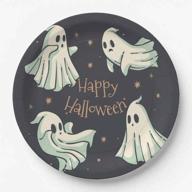 Plato De Papel Halloween Ghost Spooktacular Happy Halloween (Anverso)
