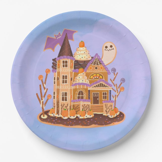 Plato De Papel Halloween Gingerbread Hauned House (Anverso)