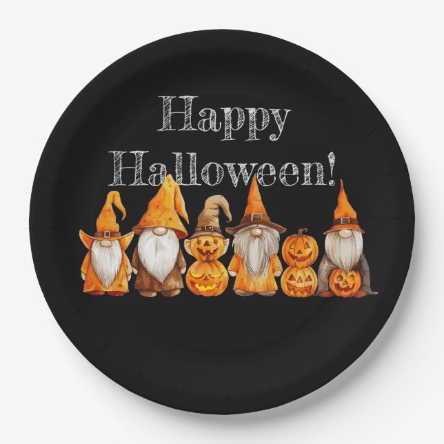 Plato De Papel Halloween Gnomes (Anverso)