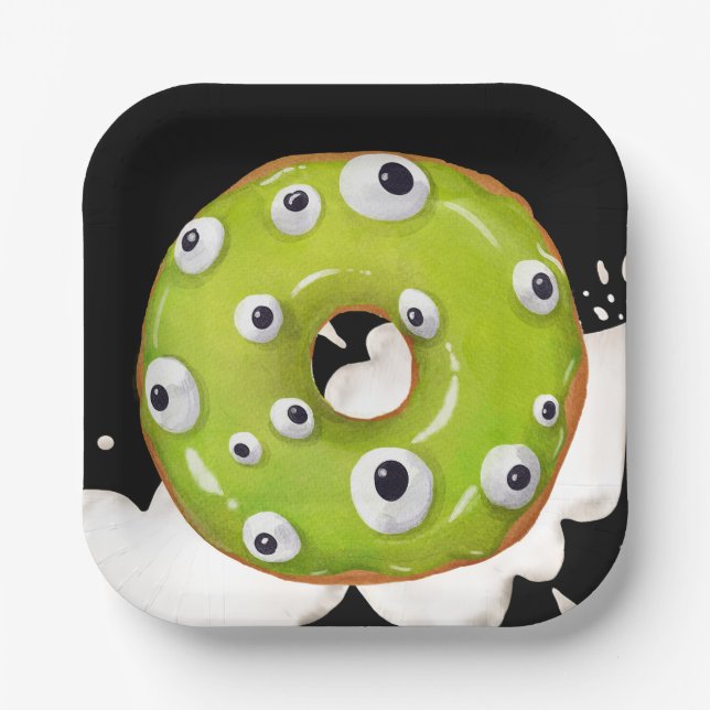Plato De Papel Halloween Googley Eyed Green Monster Donut (Anverso)
