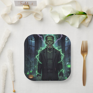 Plato De Papel Halloween gótico oscuro Frankenstein escalofriante