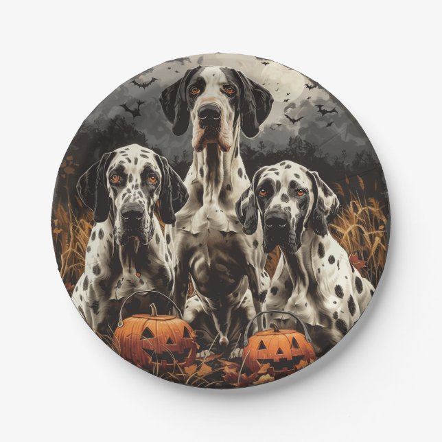 Plato De Papel Halloween Great Dane Dogs Jack O Lantern (Anverso)