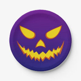 Plato De Papel Halloween Grinning Face Jack o Lantern Pumpkin