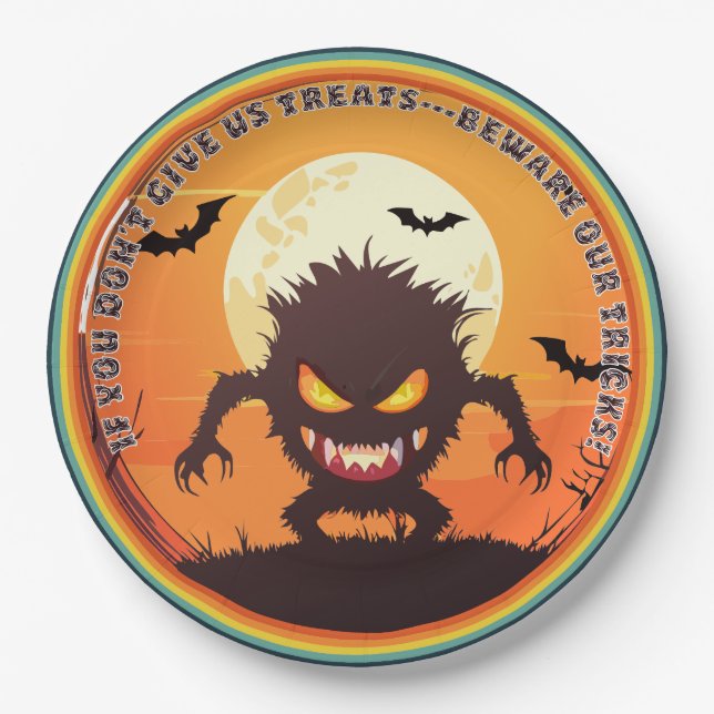 Plato De Papel Halloween Hairy Little Monster Trick or Trete (Anverso)