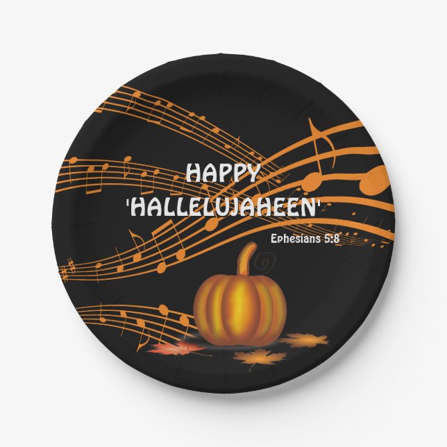Plato De Papel Halloween HALLELUJAHEEN | Calabaza (Anverso)