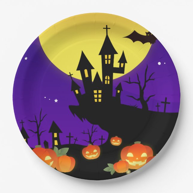 Plato De Papel Halloween Haunted House (Anverso)
