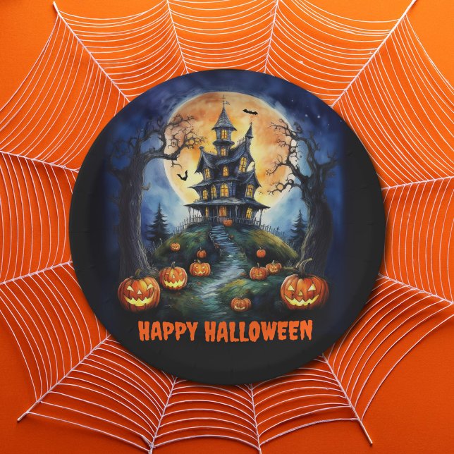 Plato De Papel Halloween Haunted House con Pumpkins Fiesta (Subido por el creador)