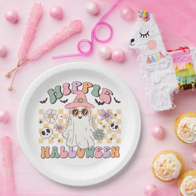 Plato De Papel Halloween hippie (Fiesta)