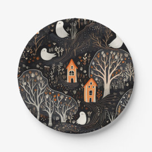 Plato De Papel Halloween House Ghosts Forest