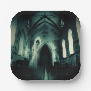 Plato De Papel Halloween - Iglesia embrujada 3