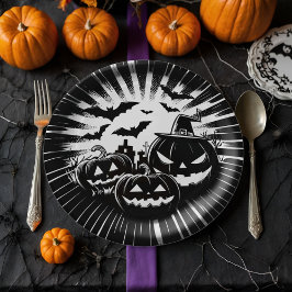 Plato De Papel Halloween in black and white